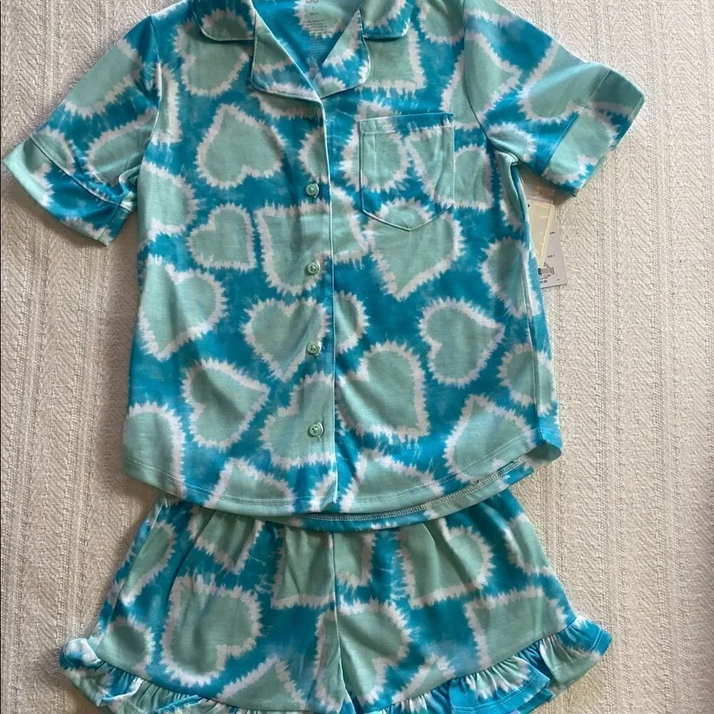 SO Girl's Size 7 Top and Shorts Pajama Set - Heart Design
